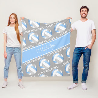 Manta Polar gris azul me encanta el patrón de texto de voleibo