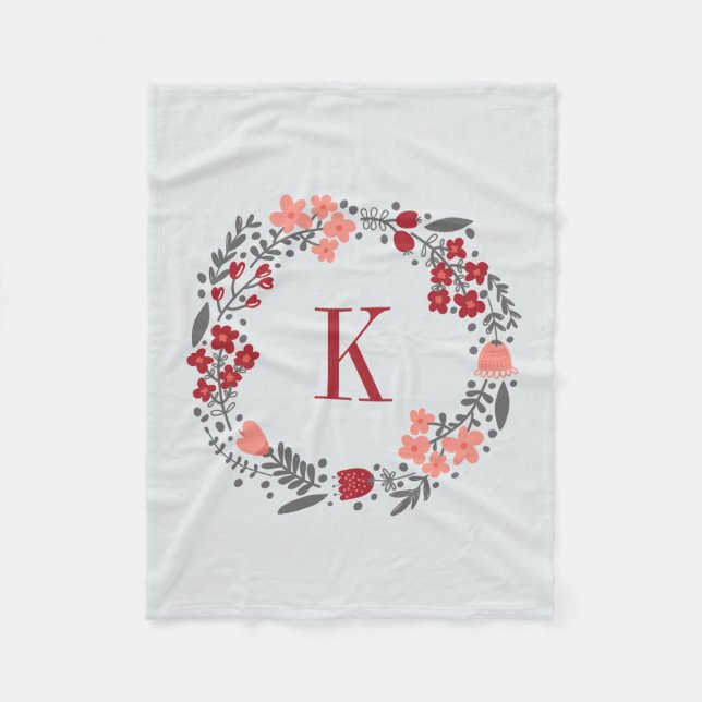 Manta Polar Gris coralino floral personalizado de la guirnalda (Anverso)