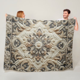 Manta Polar Gris Crema Ornamentado Arabesco Acolchado
