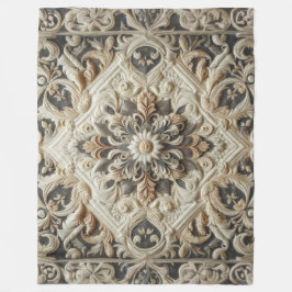 Manta Polar Gris Crema Ornamentado Arabesco Acolchado