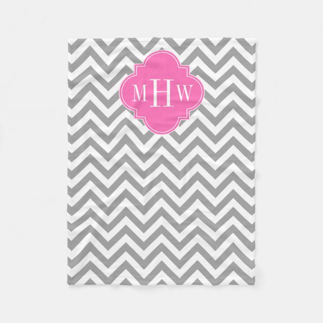 Manta Polar Gris Dk Chevron Quatrefoil Rosa Caliente 3 Monogra (Anverso)