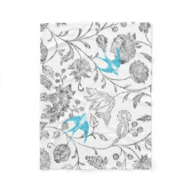 Gris Floral Vintage Azul Acuático Verde Teal Aves