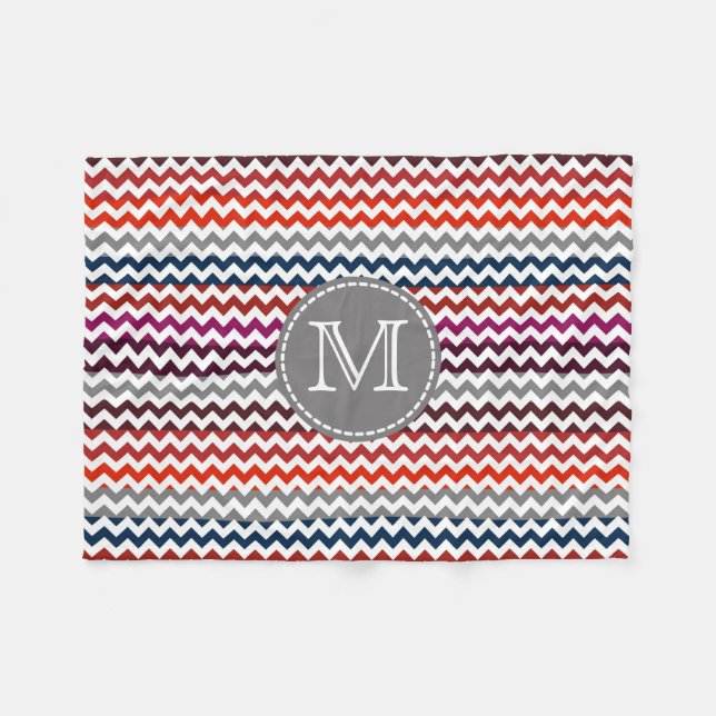 Manta Polar Gris Rojo Gris Chevron Zigzag Monograma (Frente (Horizontal))
