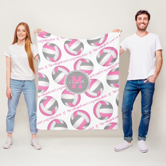 Manta Polar gris rosa La cancha de voleibol es mi lugar feliz (In situ)