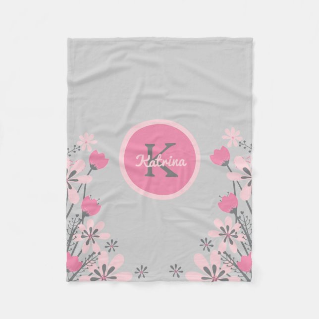Manta Polar Gris rosa personalizado | Chica de Flores (Anverso)