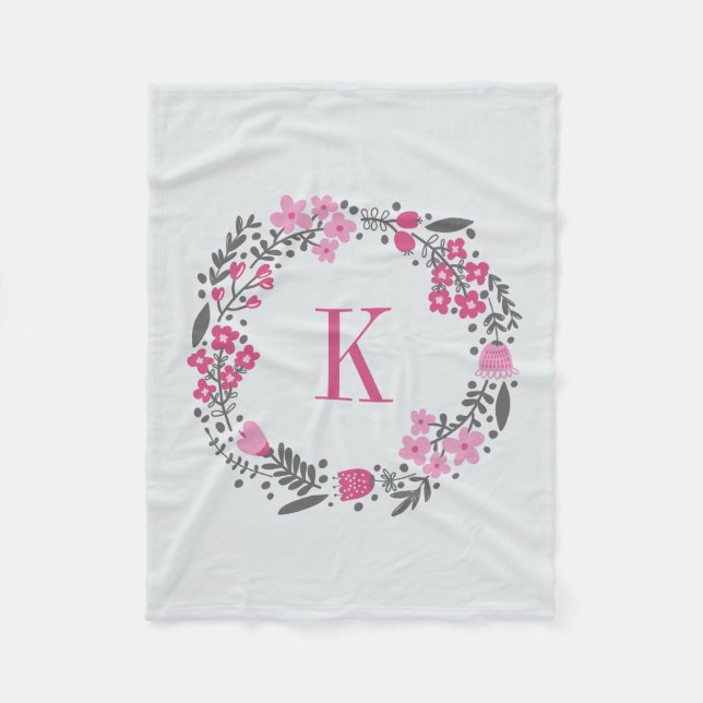 Manta Polar Gris rosado floral personalizado de la guirnalda y (Anverso)
