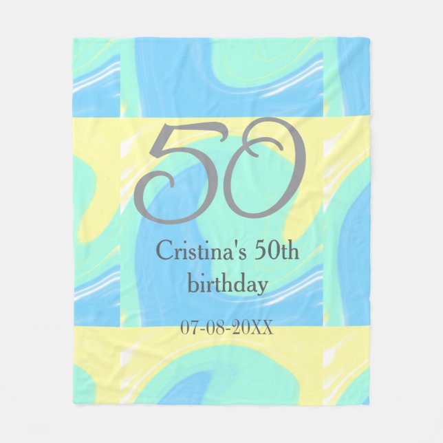 Manta Polar Gris verde azul 50 cumpleaños añadir fecha retro (Anverso)