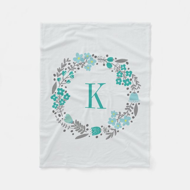 Manta Polar Gris verde azulado floral personalizado de la (Anverso)