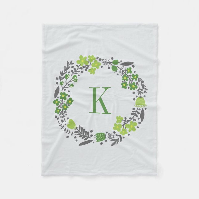 Manta Polar Gris verde floral personalizado de la guirnalda y (Anverso)