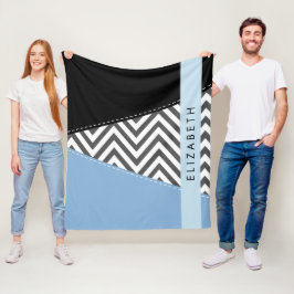 Manta Polar Gris Zigzag, Gris Chevron, Azul, Tu Nombre