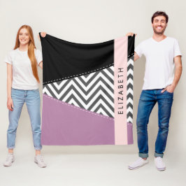 Manta Polar Gris Zigzag, Gris Chevron, Púrpura, Tu Nombre