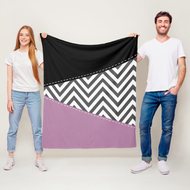 Manta Polar Gris Zigzag, Gris Chevron, Zigzag Pattern, Púrpura (In situ)