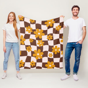 Manta Polar Groovy Daisy Floral Checkerboard, años 90