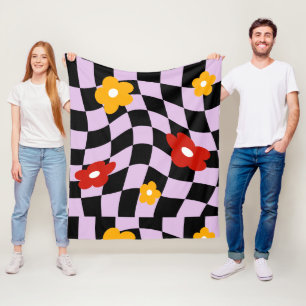 Manta Polar Groovy Daisy Floral Checkerboard, años 90