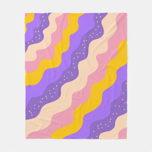 Manta Polar Groovy de franja celeste amarillo morado Resumen (Anverso)