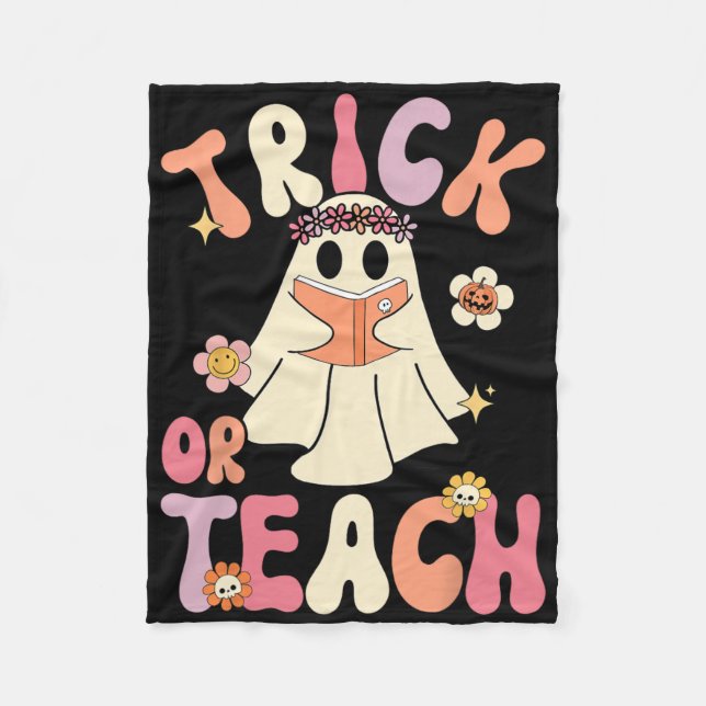 Manta Polar Groovy Halloween Trick O Teach Retro Floral Ghost (Anverso)