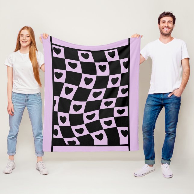 Manta Polar Groovy Heart Shape Checkerboard, años 90 (In situ)