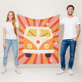 Manta Polar Groovy Hippie Van Pink y Naranja 60 Retro