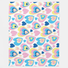 Manta Polar Groovy Modern Cute Pastel Pink Blue Yellow Hearts.