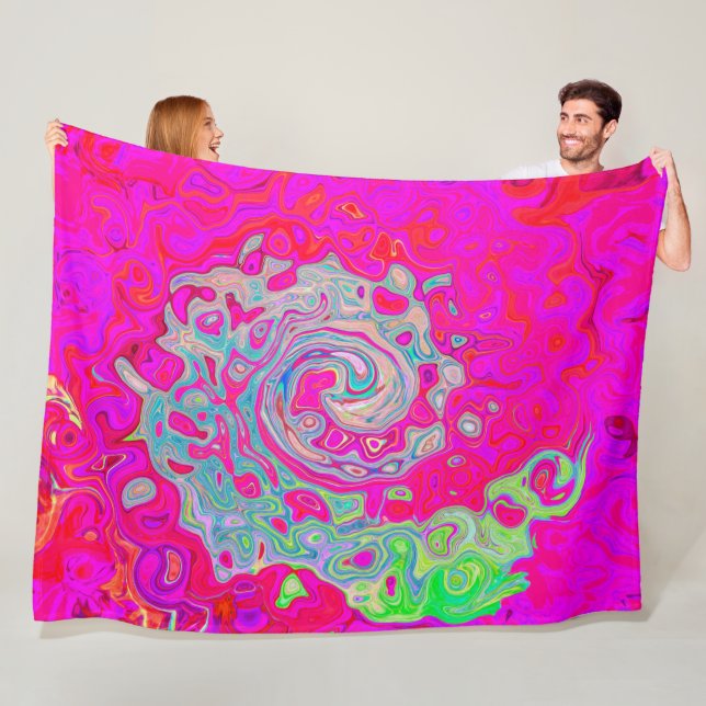 Manta Polar Groovy Resumen Verde azulado Azul y Rojo Swirl (In situ)