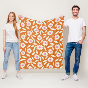 Manta Polar Groovy Retro Daisies Patrón floral en naranja