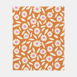 Manta Polar Groovy Retro Daisies Patrón Floral sobre naranja