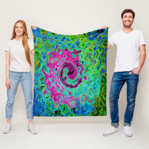 Manta Polar Groovy rosa caliente y azul Resumen Swirte retro