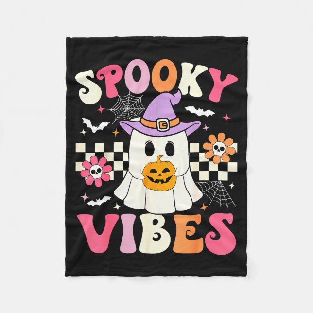 Manta Polar Groovy Soky Vibes Retro Ghost Holding Pumpkin Hall (Anverso)