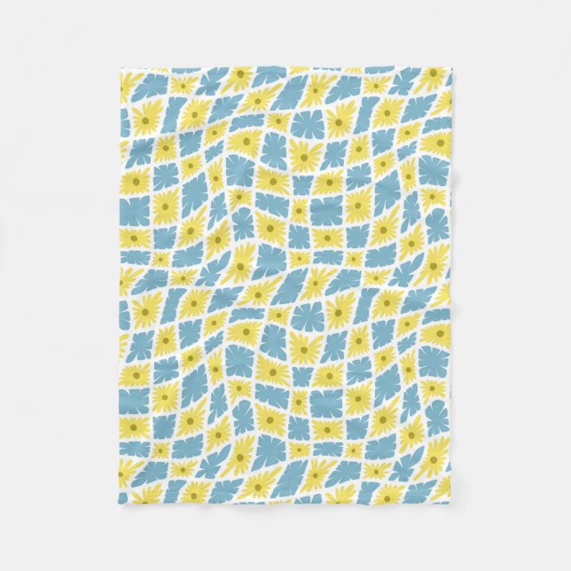 Manta Polar Groovy Wavy Trippy 60 Cheques de flores azul amari (Anverso)