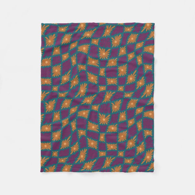 Manta Polar Groovy Wavy Trippy Naranja Cheques de flores de 60 (Anverso)
