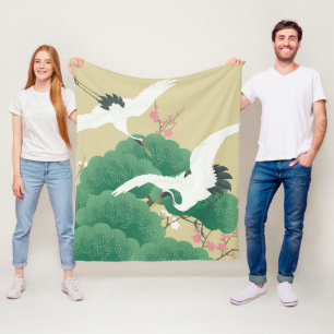 Manta Polar Grúa con árbol de pino y flor de ciruela