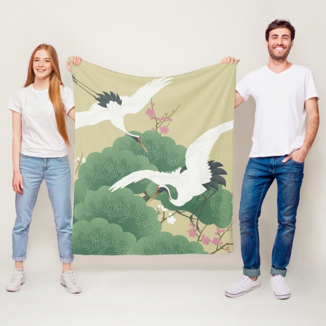 Manta Polar Grúa con árbol de pino y flor de ciruela (In situ)