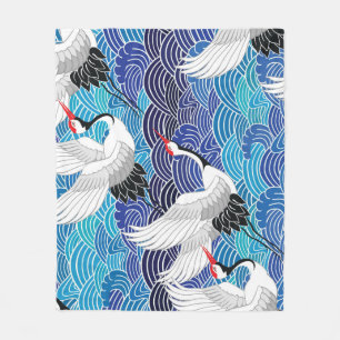Manta Polar Grúa japonesa: Patrón de pájaro ordenado.