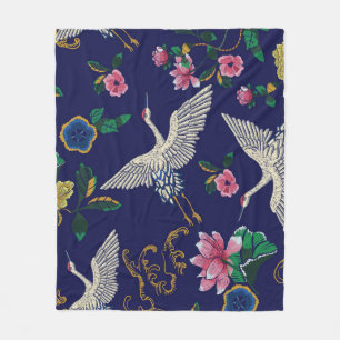 Manta Polar Grúas y flores bordadas, sin costura vintage p