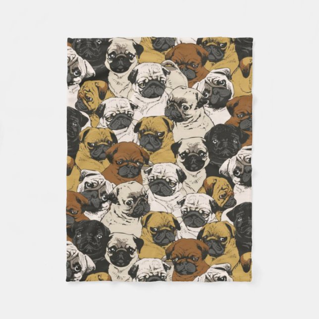 Manta Polar Grumpy Pugs / Gracioso Patrón de Cachorros de Pug  (Anverso)