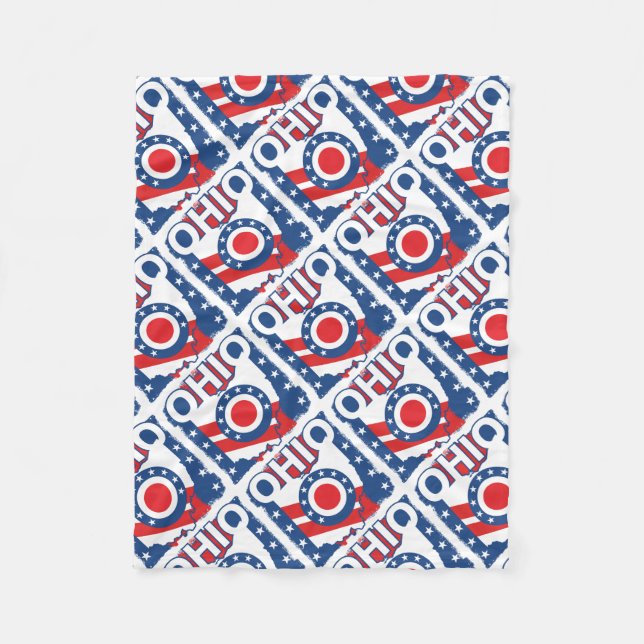 Manta Polar Grunge patriótico rojo blanco y azul Ohio (Anverso)