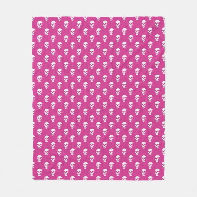 Manta Polar Grungy Calavera anatómica Polkadots blanco rosado (Anverso)