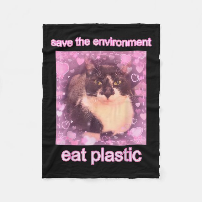 Manta Polar Guardar el ambiente Comer Plástico Gracioso Gato M (Anverso)