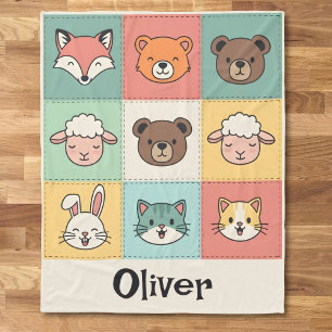 Manta Polar Guardería de Patchwork de Animales Kawaii Lindos
