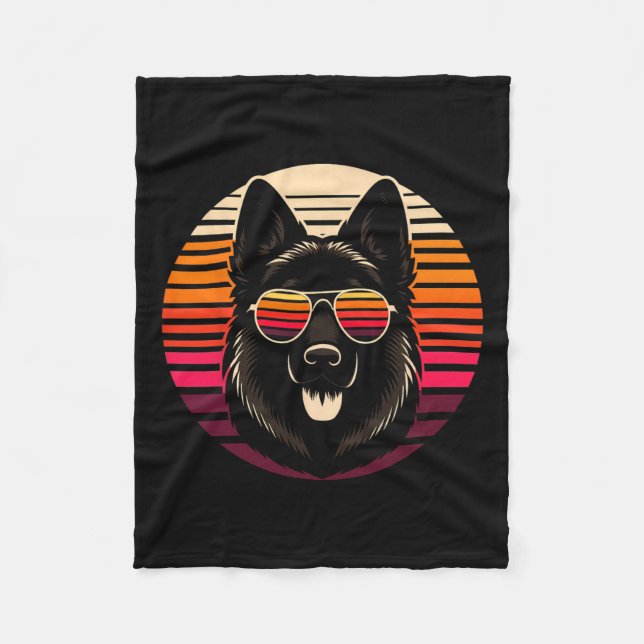 Manta Polar Guay German Shepherd Dog Retro Sunset Art Style Ch (Anverso)