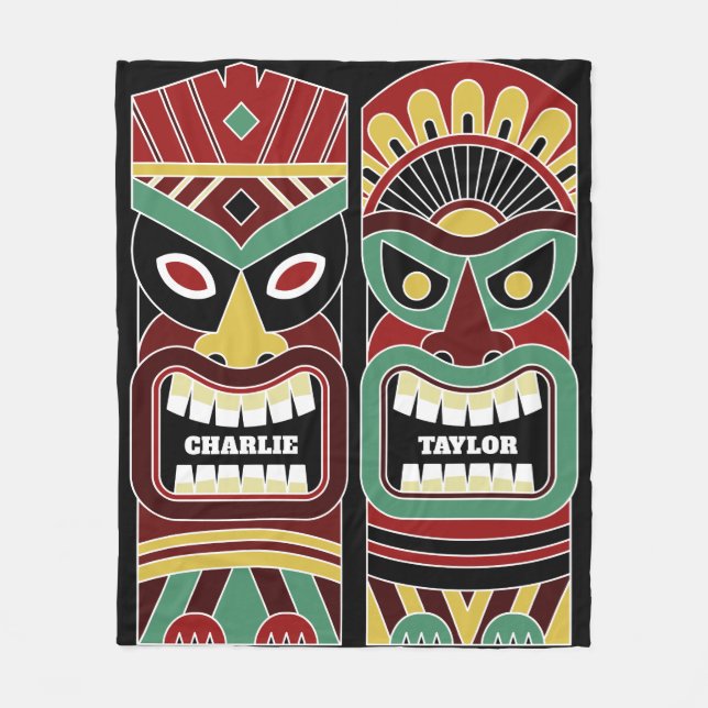 Manta Polar Guay Tiki Totems nombres personalizados frazadas (Anverso)
