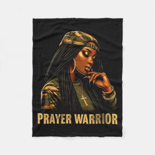 Manta Polar Guerrera de Oración Mujer Negra Camo Fe Cristiana 