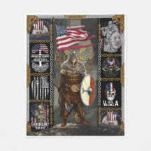 Guerrero vikingo de pie ante la bandera estadounid