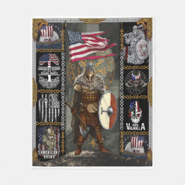 Manta Polar Guerrero vikingo de pie ante la bandera estadounid