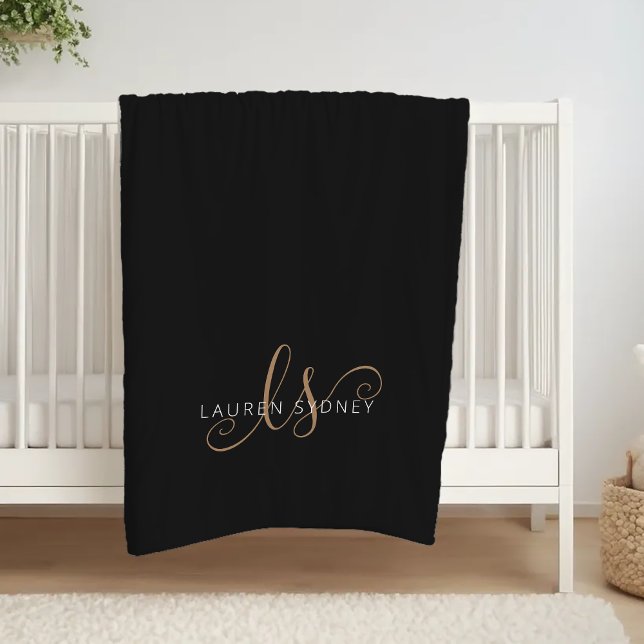Manta Polar Guión femenino de oro negro moderno monogramado (Subido por el creador)