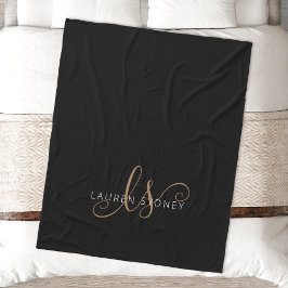 Manta Polar Guión femenino de oro negro moderno monogramado