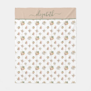 Manta Polar Guion Monograma Boho Hierba de Pampas Rosa Beige V