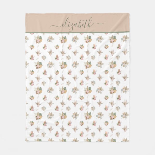 Manta Polar Guión monograma Boho Pampas verde rosado rosado ro (Anverso)