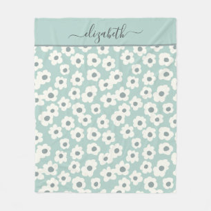 Manta Polar Guion Monograma Boho Verde Blanco Gris Floral 