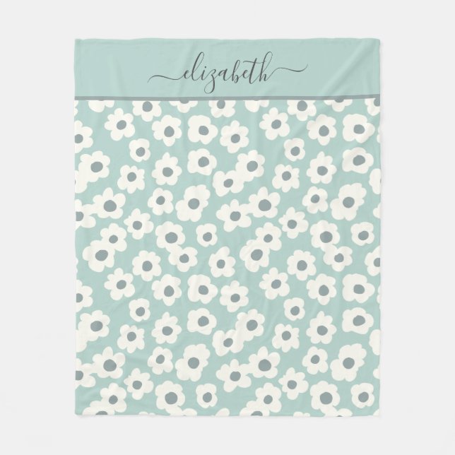 Manta Polar Guion Monograma Boho Verde Blanco Gris Floral  (Anverso)
